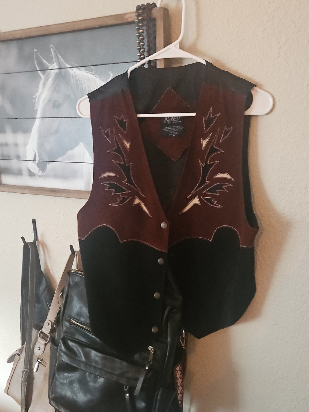 Western Embroidered Suede Vest in Black & Brown